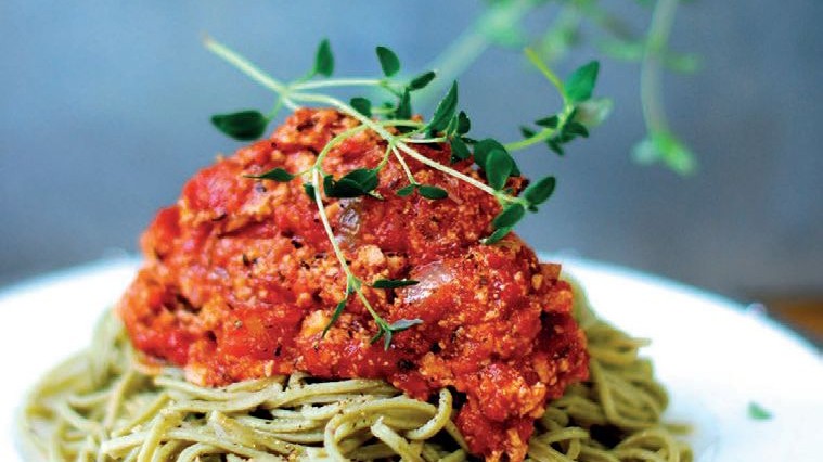 Image of Edamame Spaghetti with Tofu Bolognese